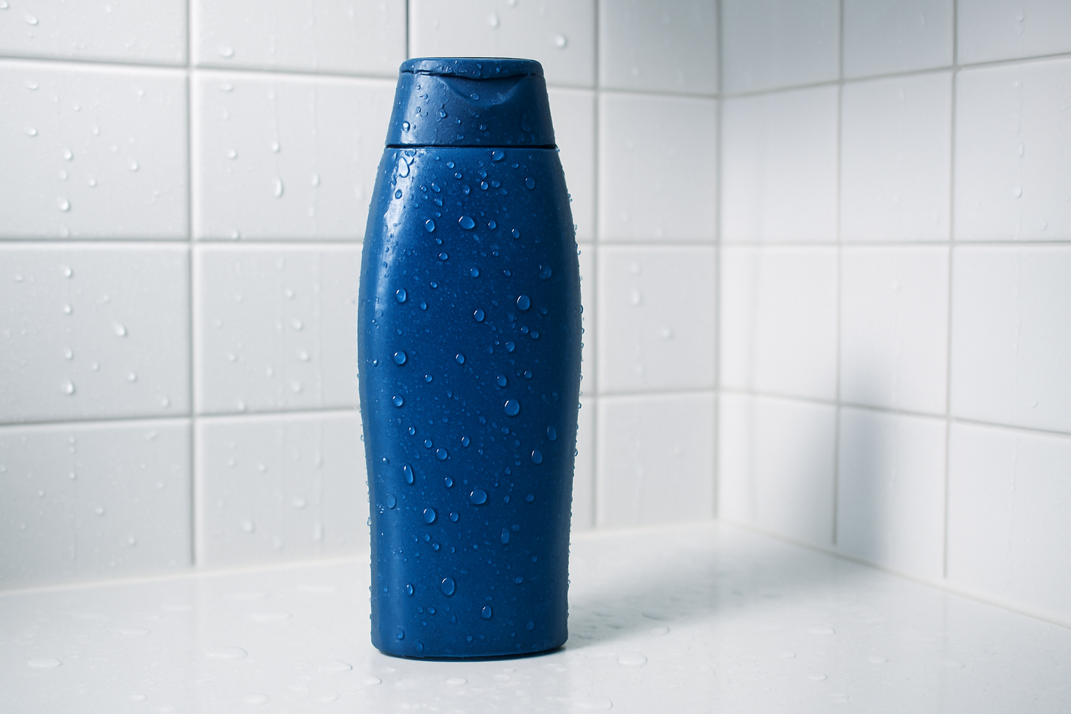 blue bottle in shower